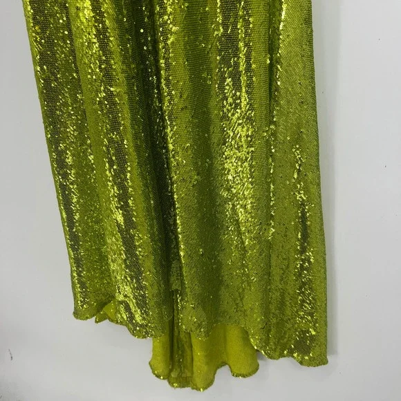 Halston Neon Kiara Green Sequin Deep V-Neck Slip Gown Floor Length Dress Size 10 - Picture 11 of 16